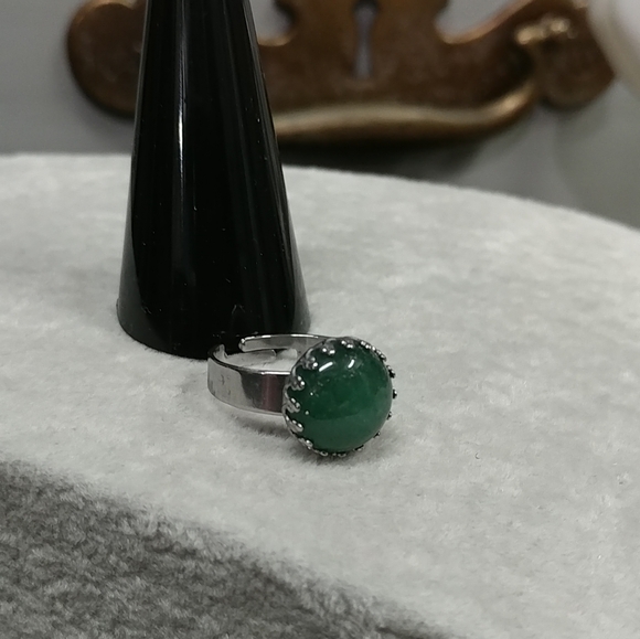 Green Aventurine Ring Natural Gemstone Adjustable Stainless-Steel Ring Crystal - Picture 7 of 13